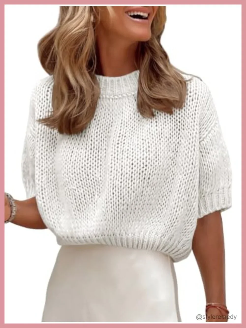 Short Sleeve Cropped Sweater Pullover - Loose Fit Chunky Knit Drop Shoulder